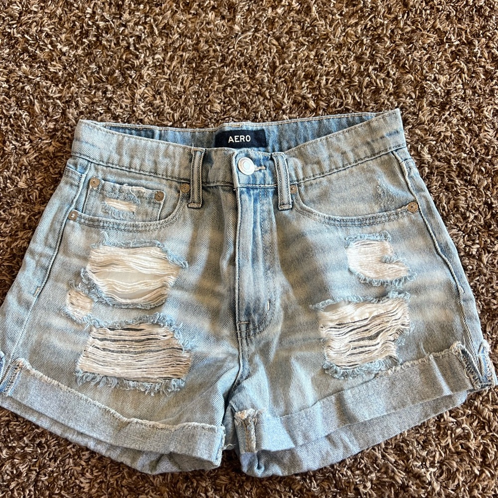 Women's Light Blue Distressed Denim Shorts